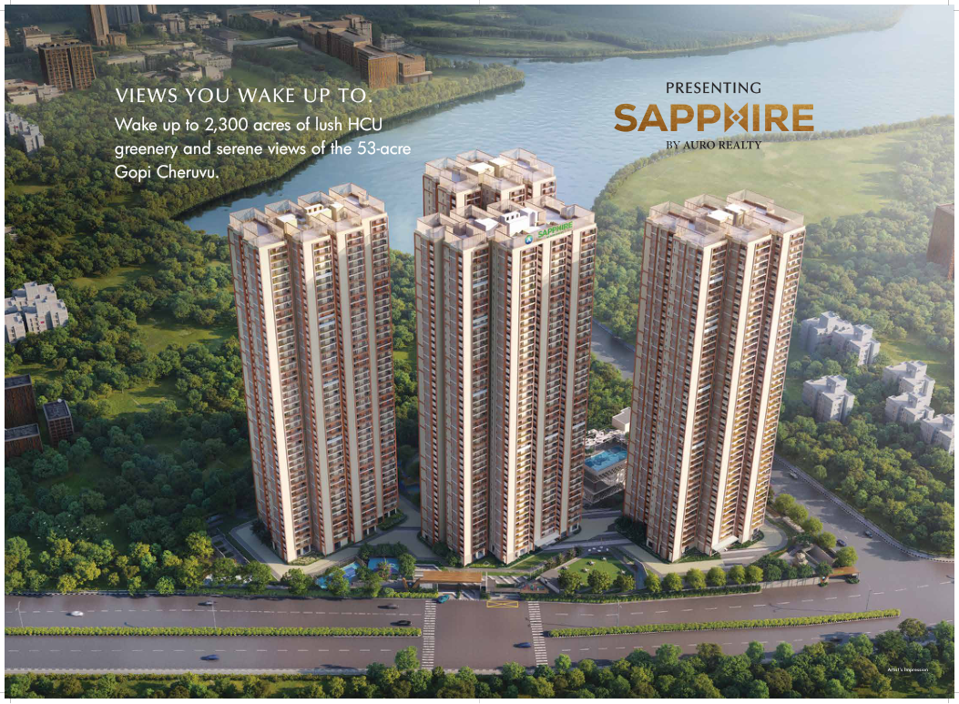 Auro Sapphire residential towers and landscaped setting as shown in the project brochure